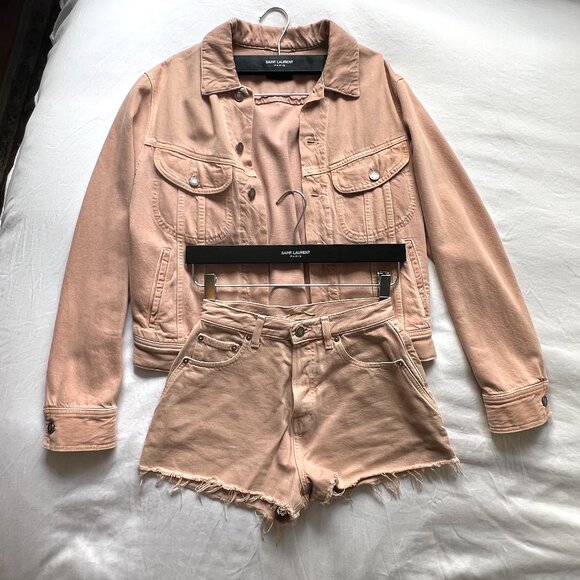 YSL Saint Laurent Pink Jean Shorts and Jacket Set Womens 25 Luxury Designer - Picture 1 of 8